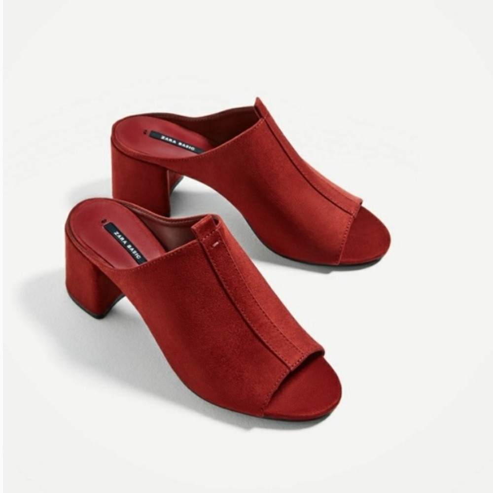 Zara Suede Mule Peep Toe Block Heels